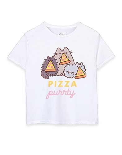 Pusheen Big Girls Weißes Kurzarm-T-Shirt | Pizza Purrty Cat Design | Entzückendes Merchandise | Komfortabel & Stilvoll Katzenliebhaber von Pusheen