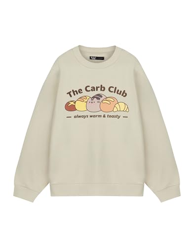 Pusheen Carb Club Damen Weißes Sweatshirt | Gemütlicher Rundhalsausschnitt mit Carb-Lover-Grafik | Niedliche Internet-Katzenbekleidung | Bequemer Pullover für Damen Merchandise-Geschenk von Pusheen