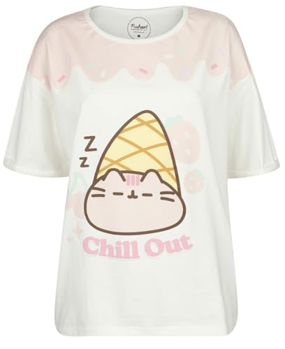 Pusheen Chill Out Frauen T-Shirt weiß/rosa XXL 98% Baumwolle, 2% Elasthan Anime, Katzen, Zeichentrick von Pusheen