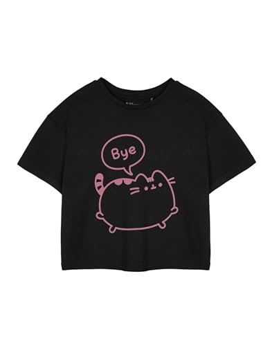 Pusheen Damen Schwarz Cropped T-Shirt | Bye Bye Grafik T-Shirt | Kurzarm-Top für Damen | Süße Internet Katze Kleidung | Stilvolle Freizeitkleidung für Frauen und Jugendliche von Pusheen
