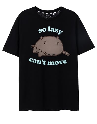 Pusheen Damen T-Shirt | Schwarzes T-Shirt mit So Lazy-Grafik für Damen | Oversized Cute Kitty Kurzarm-T-Shirt | Internet Katze Top | Stilvolles Tageskleidungs-Merchandise-Geschenk für Erwachsene von Pusheen