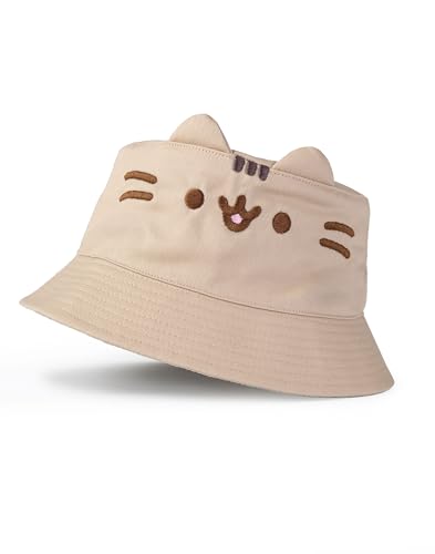 Pusheen Katzen-Mädchen-Beige-Eimerhut | Neuartiges Gesichtsdesign mit 3D-Ohren | Niedliche Cartoon-Accessoires Gesichtsbedeckung für Kinder | Lustiger Sommerhut von Pusheen