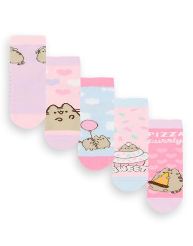 Pusheen Mädchensocken 5er-Pack | Mehrfarbige, niedliche Katzen-Grafik-Schuhe für Kinder | Kitten Snack Attack Bequemes Socken-Set-Bundle | Merchandise-Geschenk der Cartoon-Katzenserie von Pusheen