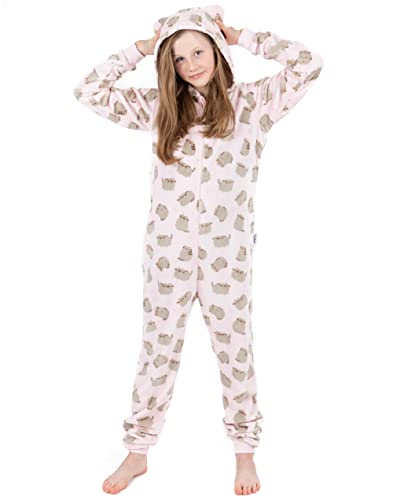 Pusheen The Cat Onesie für Mädchen | Kinder Teens Rosa Braun ODER Charakteroptionen Katze Pyjamas | Sherpa Fleece Kapuze mit Reißverschluss von Pusheen