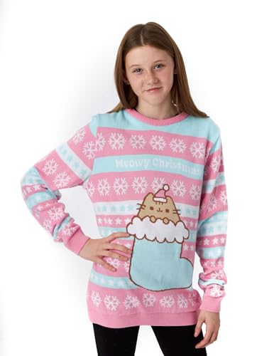 Pusheen Rosa Weihnachtsstrickpullover für Mädchen | Festlicher Feiertagspullover - Entzückend gemütlich | Stilvolle The Cat Weihnachtsbekleidung | Festliches Sweatshirt mit Katzenmotiv von Pusheen