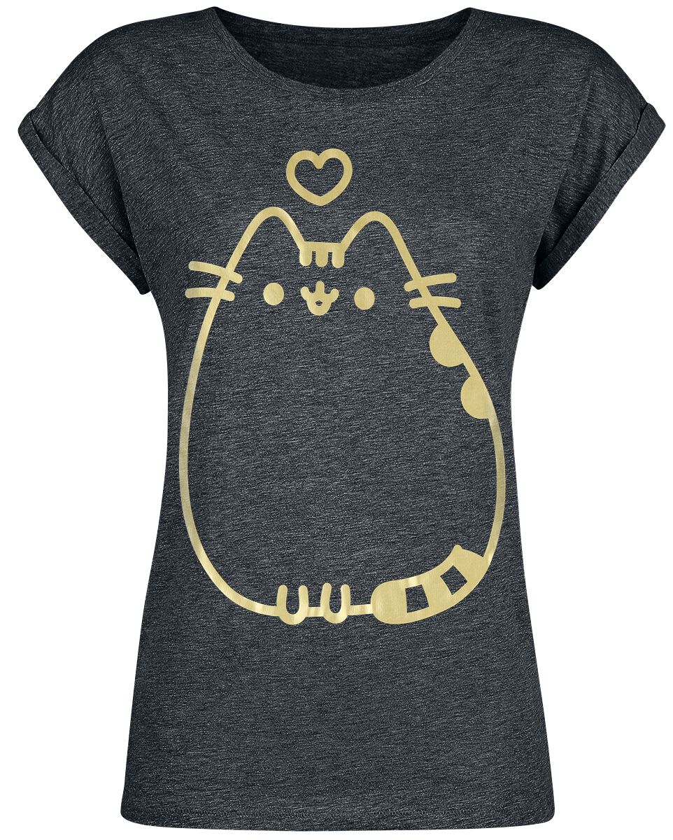 Pusheen T-Shirt - Golden Pusheen - XS bis 5XL - für Damen - Größe 3XL - charcoal meliert  - EMP exklusives Merchandise! von Pusheen