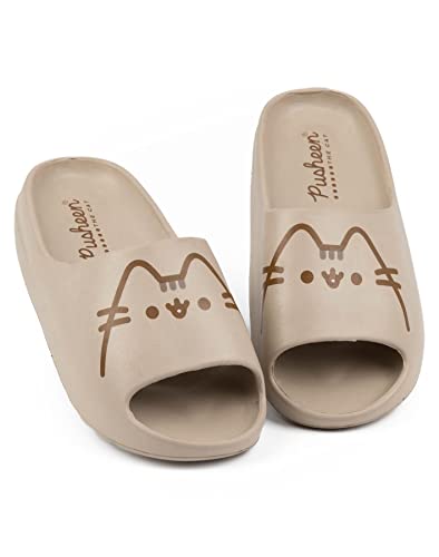 Pusheen The Cat Sliders Mädchen | Kinder Cartoon Tabby Katze Charakter Braune Sandalen | Beachwear Sommer Bademode Schuhe Schuhe von Pusheen