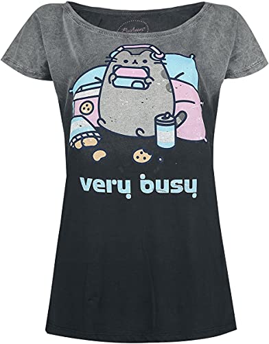 Pusheen Very Busy Frauen T-Shirt dunkelgrau L 100% Baumwolle Fan-Merch, Katzen von Pusheen