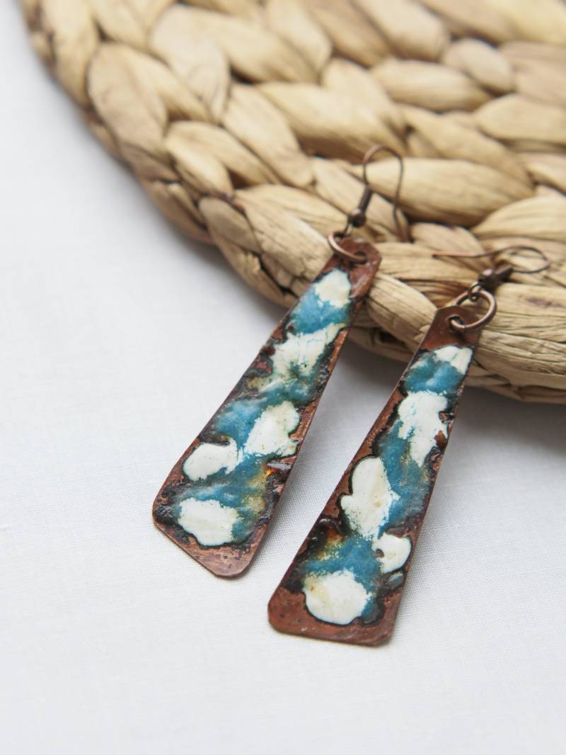 Kupfer Ohrringe Blau Handgemachte Ukraine Läden Verkäufer Schmuck Metall Geschenk von PushkarFamilyStudio