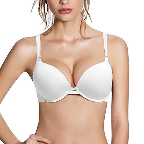 Pushlus Push Up Dick Gepolstert Plunge Bügel T Shirt Spitze BH Lift Unterstützung für Frauen Hinzufügen einer Tasse, Einfarbiger weißer BH, 65D von Pushlus