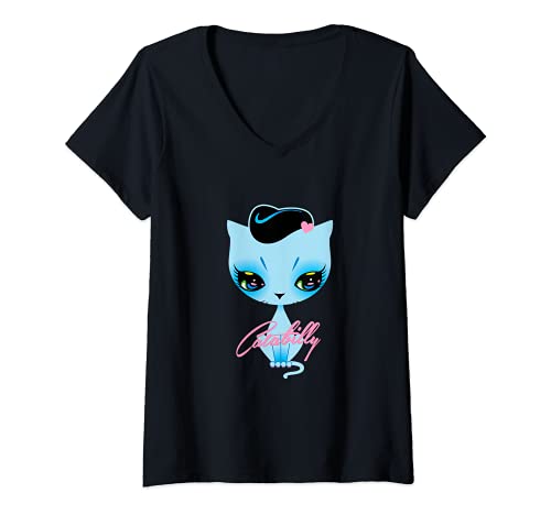 Damen Cat Kitten Neko Chaton katze Kätzchen 010 T-Shirt mit V-Ausschnitt von Pussy Deluxe