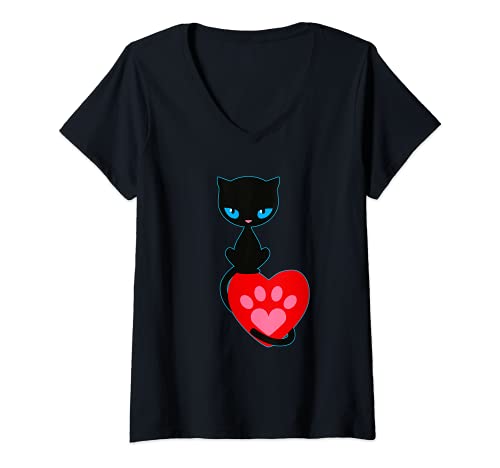 Damen Cat kitten neko pussy kat katze chaton paw T-Shirt mit V-Ausschnitt von Pussy Deluxe