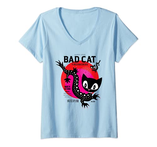 Damen Pussy Deluxe Dragon Cat T-Shirt mit V-Ausschnitt von Pussy Deluxe