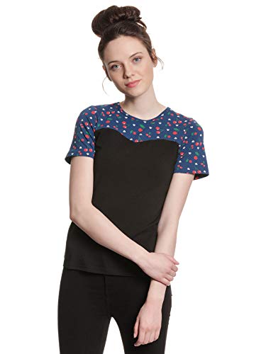 Pussy Deluxe Cat Paws & Cherries Girl Basic Shirt Black/Blue Allover, Größe:L von Pussy Deluxe