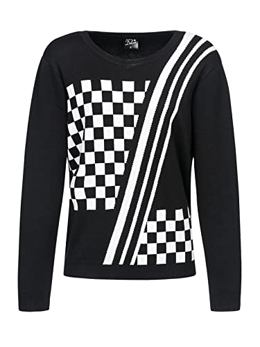 Pussy Deluxe Checkered Knit Damen Strickpullover schwarz/weiß, Rundhals, Langarm, Größe:L von Pussy Deluxe