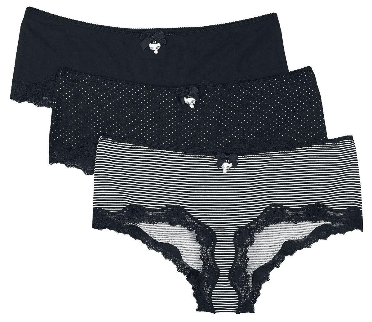 Pussy Deluxe Panty-Set - 3er Set Hipster Pants - L bis XL - für Damen - Größe XL - schwarz/weiß von Pussy Deluxe