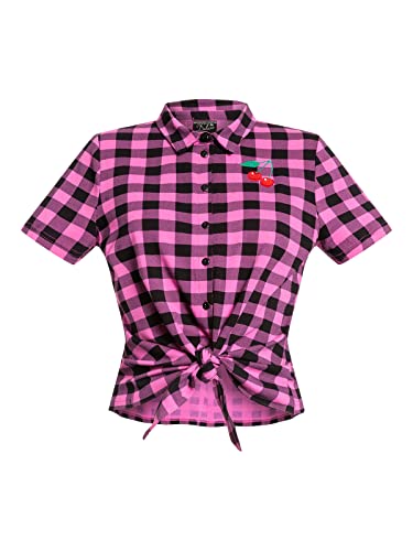 Pussy Deluxe Pink Checkered Damen Kurzarmbluse schwarz/lightpink, Größe:S von Pussy Deluxe