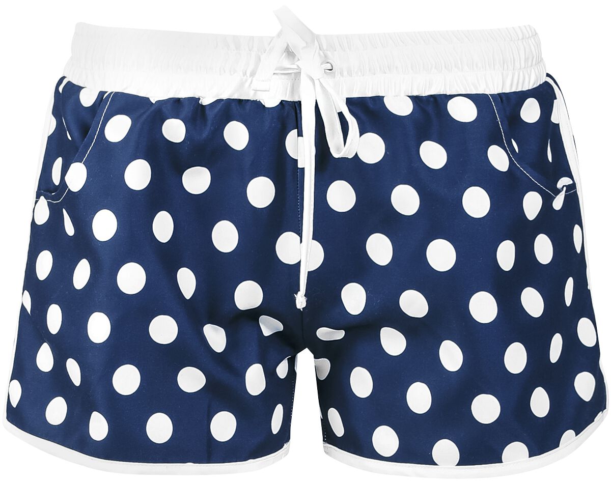 Pussy Deluxe - Rockabilly Badeshort - Big Dots Girl Boardshorts - XS bis XXL - für Damen - Größe S - navy/weiß von Pussy Deluxe