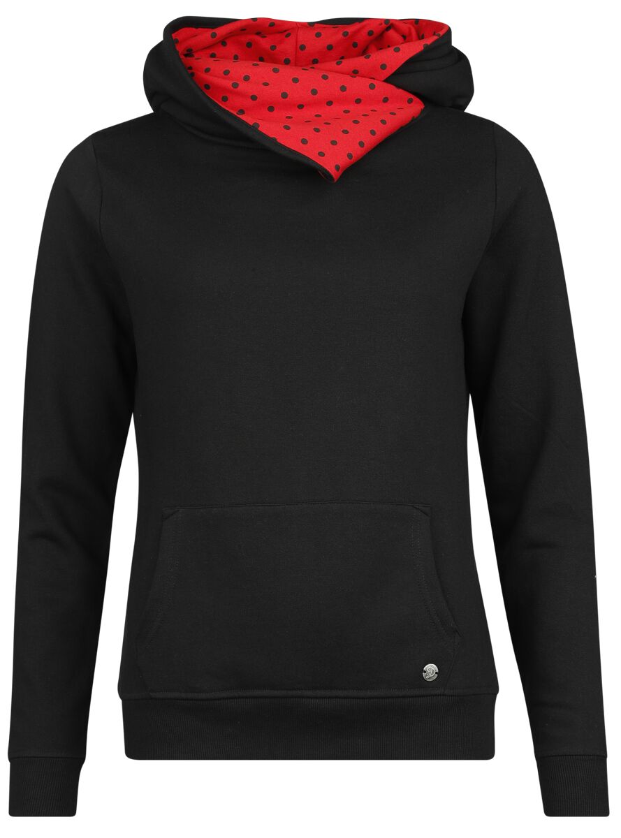 Pussy Deluxe - Rockabilly Kapuzenpullover - Black Dotties On Red Shawl Hoodie & Hairband - XS bis XXL - für Damen - Größe L - schwarz/rot von Pussy Deluxe