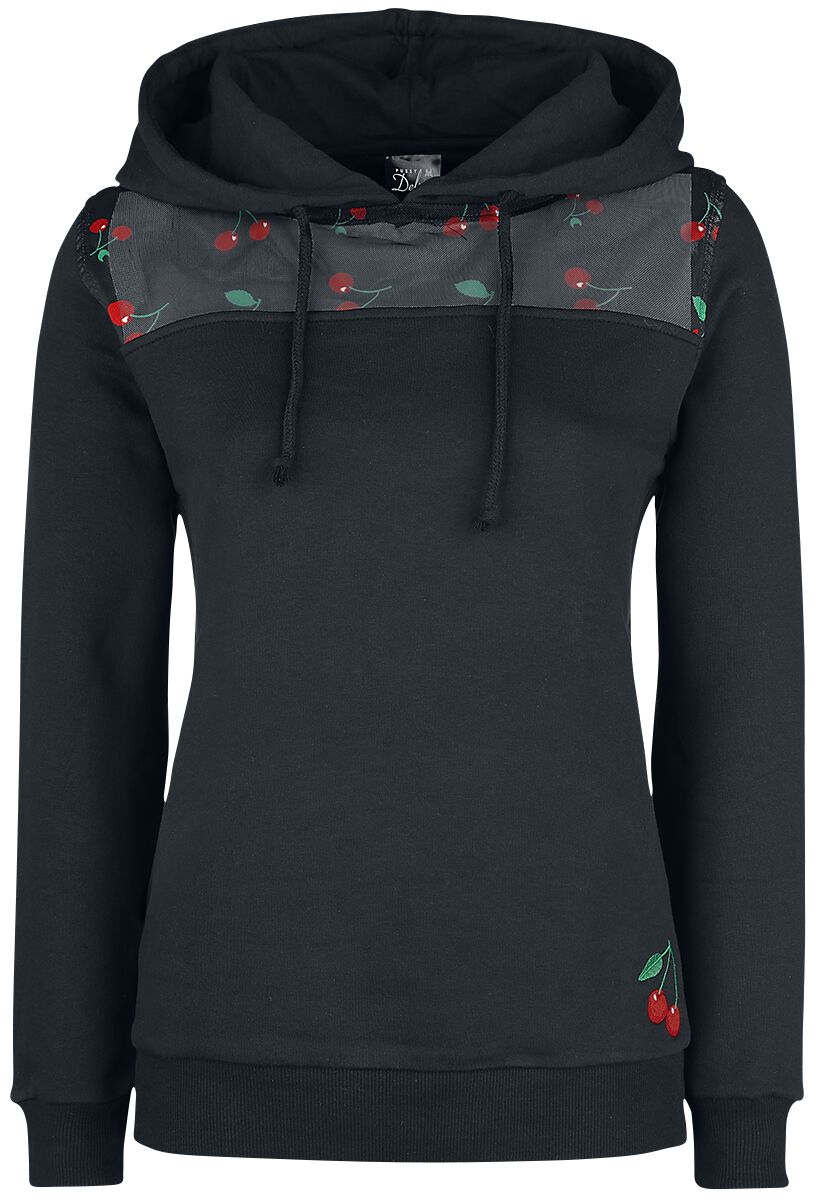 Pussy Deluxe - Rockabilly Kapuzenpullover - Cherries Hoodie - XS bis M - für Damen - Größe M - schwarz von Pussy Deluxe