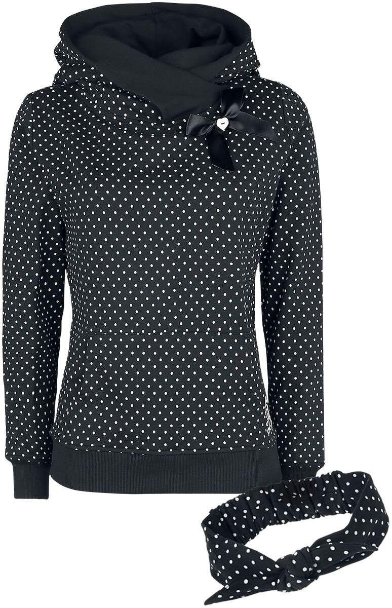 Pussy Deluxe - Rockabilly Kapuzenpullover - Dots Schalkragenpullover - XS bis S - für Damen - Größe S - schwarz von Pussy Deluxe