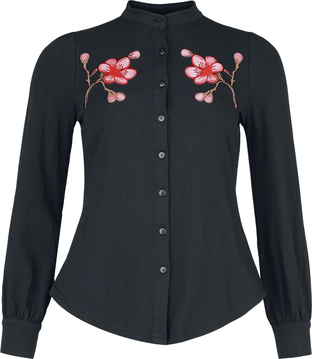 Pussy Deluxe - Rockabilly Langarmhemd - Asia Dreams Flowers Blouse - S bis XXL - für Damen - Größe XL - schwarz von Pussy Deluxe