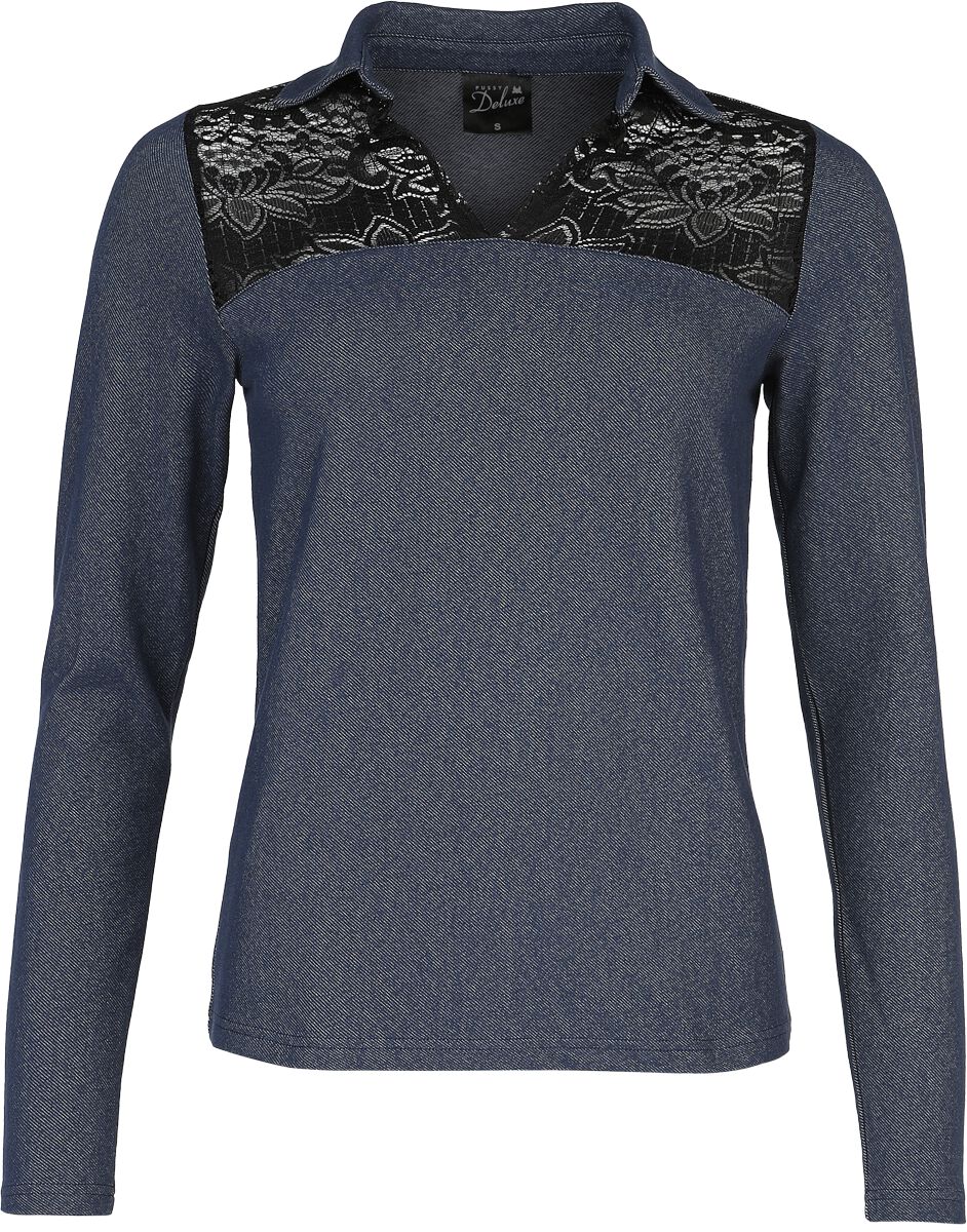 Pussy Deluxe - Rockabilly Langarmshirt - Wild West Denim Look Longsleeve - S bis XXL - für Damen - Größe S - blau von Pussy Deluxe