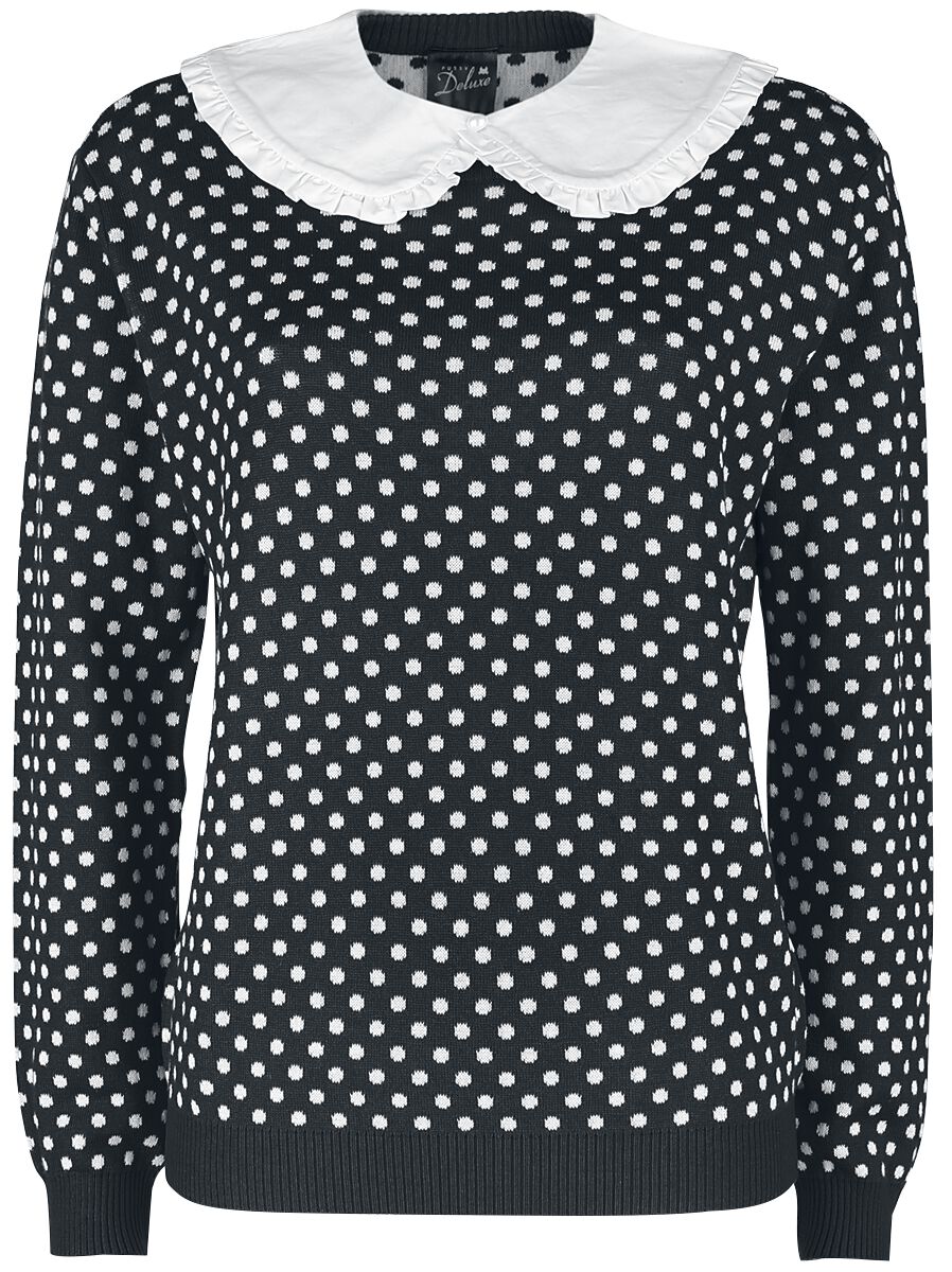 Pussy Deluxe - Rockabilly Strickpullover - Dotties Knit Pullover & Collar - XS bis XL - für Damen - Größe L - schwarz/weiß von Pussy Deluxe