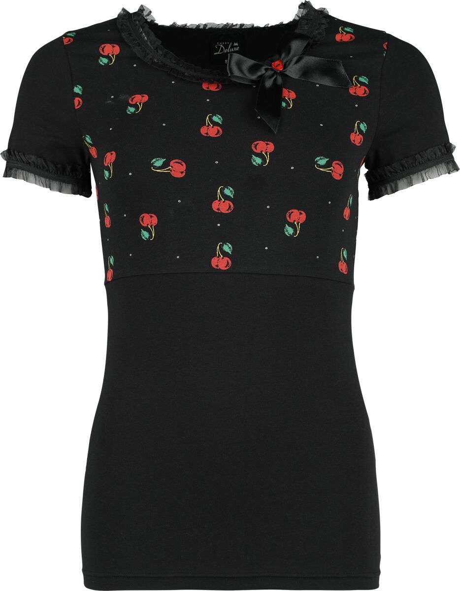 Pussy Deluxe - Rockabilly T-Shirt - Bow On Cherries Shirt - XS bis XXL - für Damen - Größe S - schwarz/rot von Pussy Deluxe