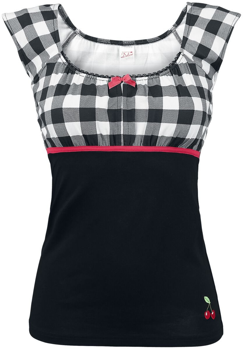 Pussy Deluxe - Rockabilly T-Shirt - Evie Shirt Plaid - XS bis M - für Damen - Größe XS - schwarz/weiß von Pussy Deluxe