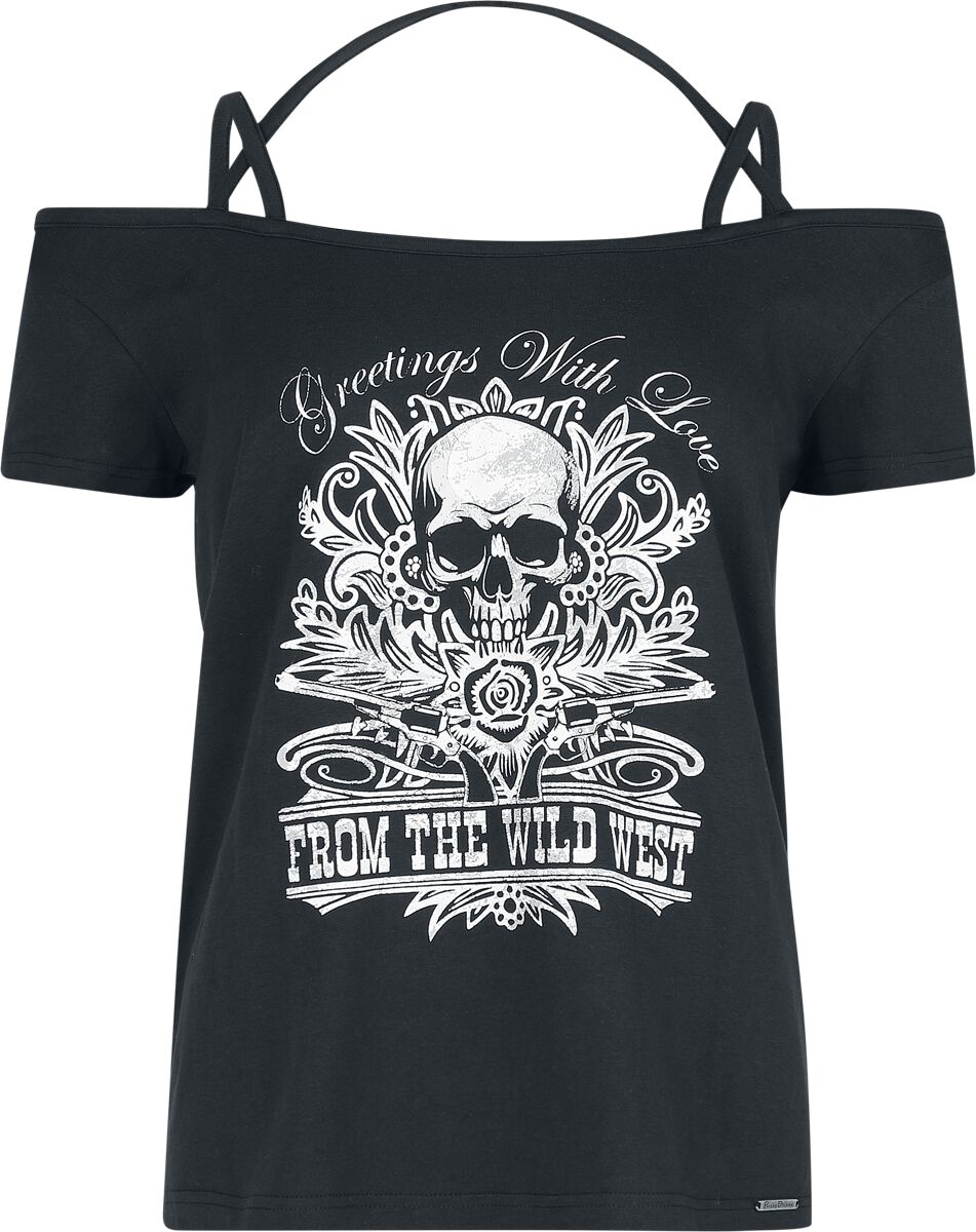 Pussy Deluxe - Rockabilly T-Shirt - Wild West Skull Shirt - S bis XXL - für Damen - Größe L - schwarz von Pussy Deluxe