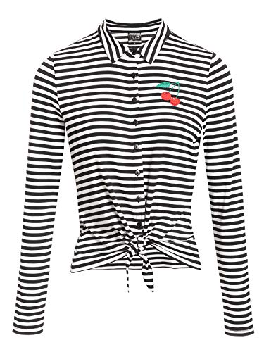 Pussy Deluxe Stripes Damen Langarmbluse schwarz/weiß, Größe:L von Pussy Deluxe