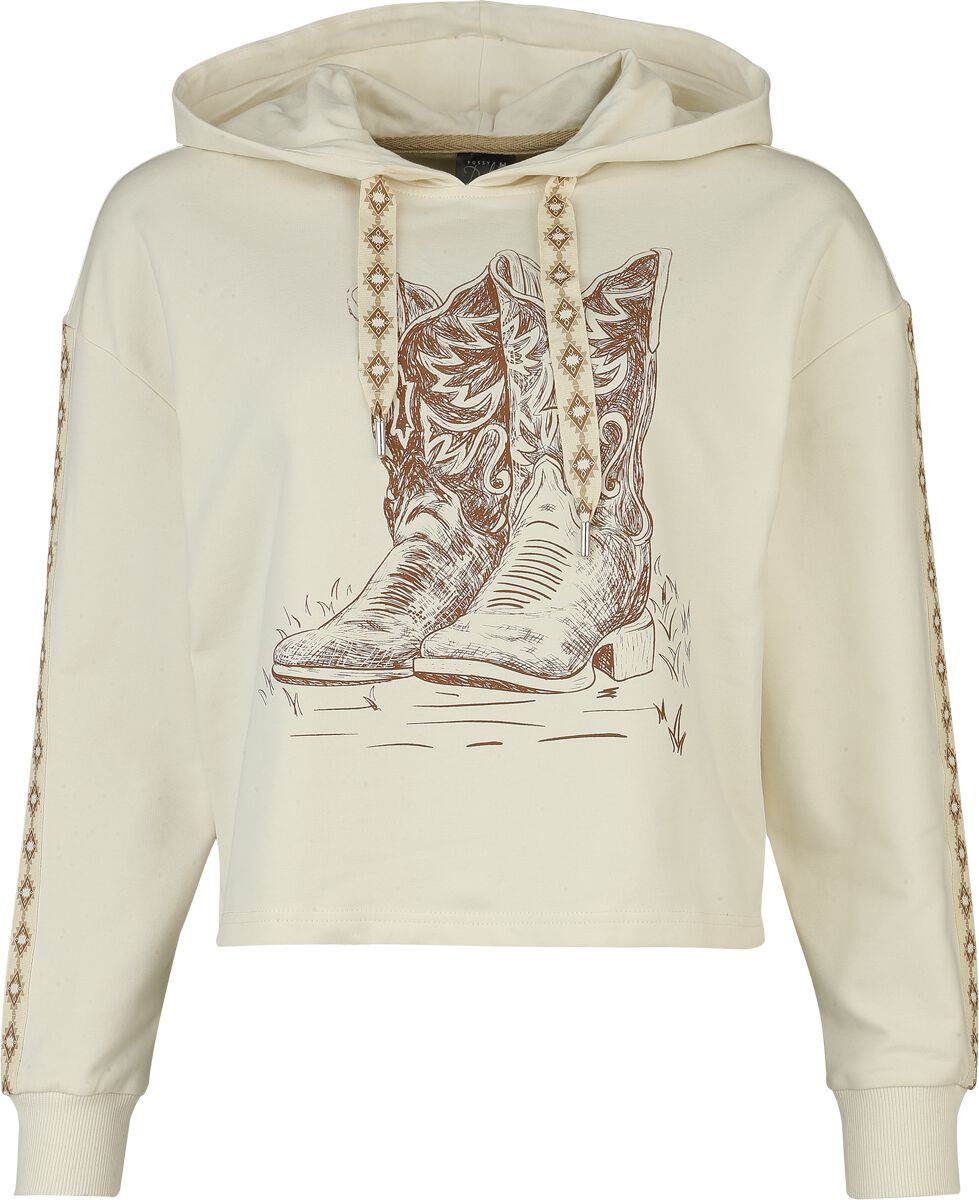 Pussy Deluxe Wild West Boots Cropped Hooded Sweater Kapuzenpullover altweiß in M von Pussy Deluxe
