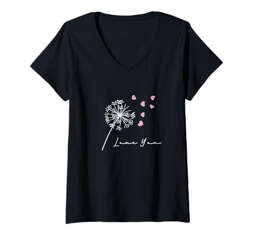 Damen I love you Pusteblume mit Herzen T-Shirt mit V-Ausschnitt von Pusteblume mit Herzen