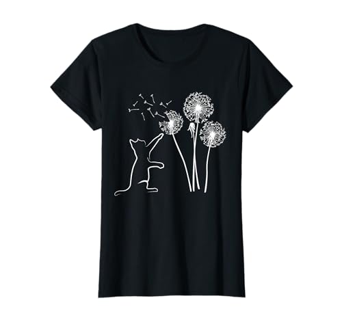 Damen Pusteblume mit fliegenden Sporen Katze T-Shirt Damen Pusteblume mit fliegenden Sporen Katze T-Shirt von Pusteblume mit fliegenden Sporen Katze