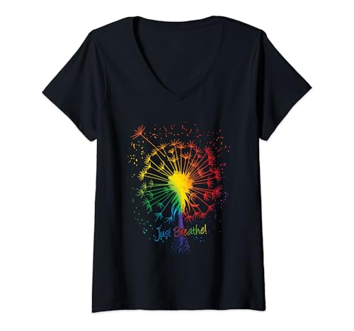 Damen Süßes Pusteblume Just Tattoomotiv Pfeil Breathe Regenbogen T-Shirt mit V-Ausschnitt Damen Süßes Pusteblume Just Tattoomotiv Pfeil Breathe Regenbogen T-Shirt mit V-Ausschnitt von Pusteblumen Blumenmotiv LGBTQ Pride Lustig Sprüche