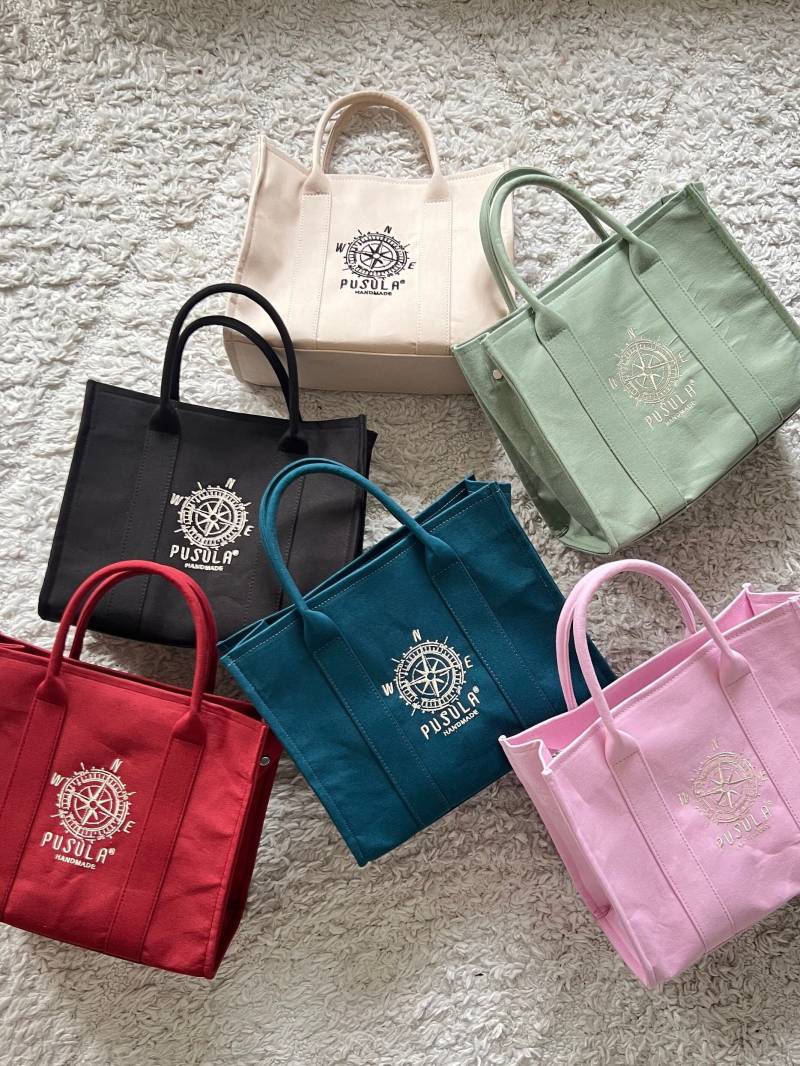 Einkaufstasche | Handtasche Mit Griffen Schulterriemen Shopper Geschenk Schultertasche |Waxed Canvas Tote Bag Damen von PusulaBags