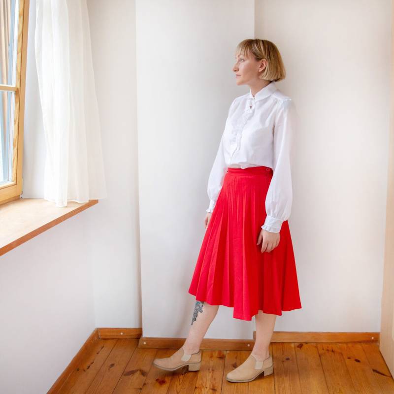 Vintage Faltenrock in A-Linie Rot Gr.m von PutOnVintage