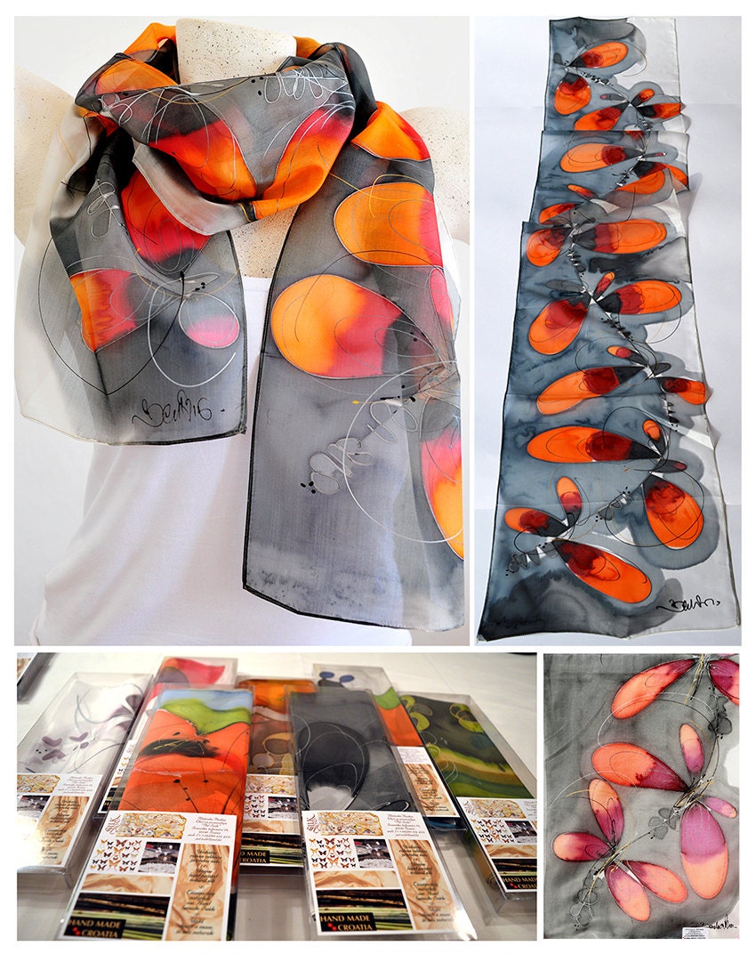 Seidenschal, Handgemacht, Unikat, Seidenaccessoires, Geschenkidee, Schöner Moderner Schal, Geschenk Für Sie, 100% Seide Seidenschal, Handgemacht, Unikat, Seidenaccessoires, Geschenkidee, Schöner Moderner Schal, Geschenk Für Sie, 100% Seide von PutSvile
