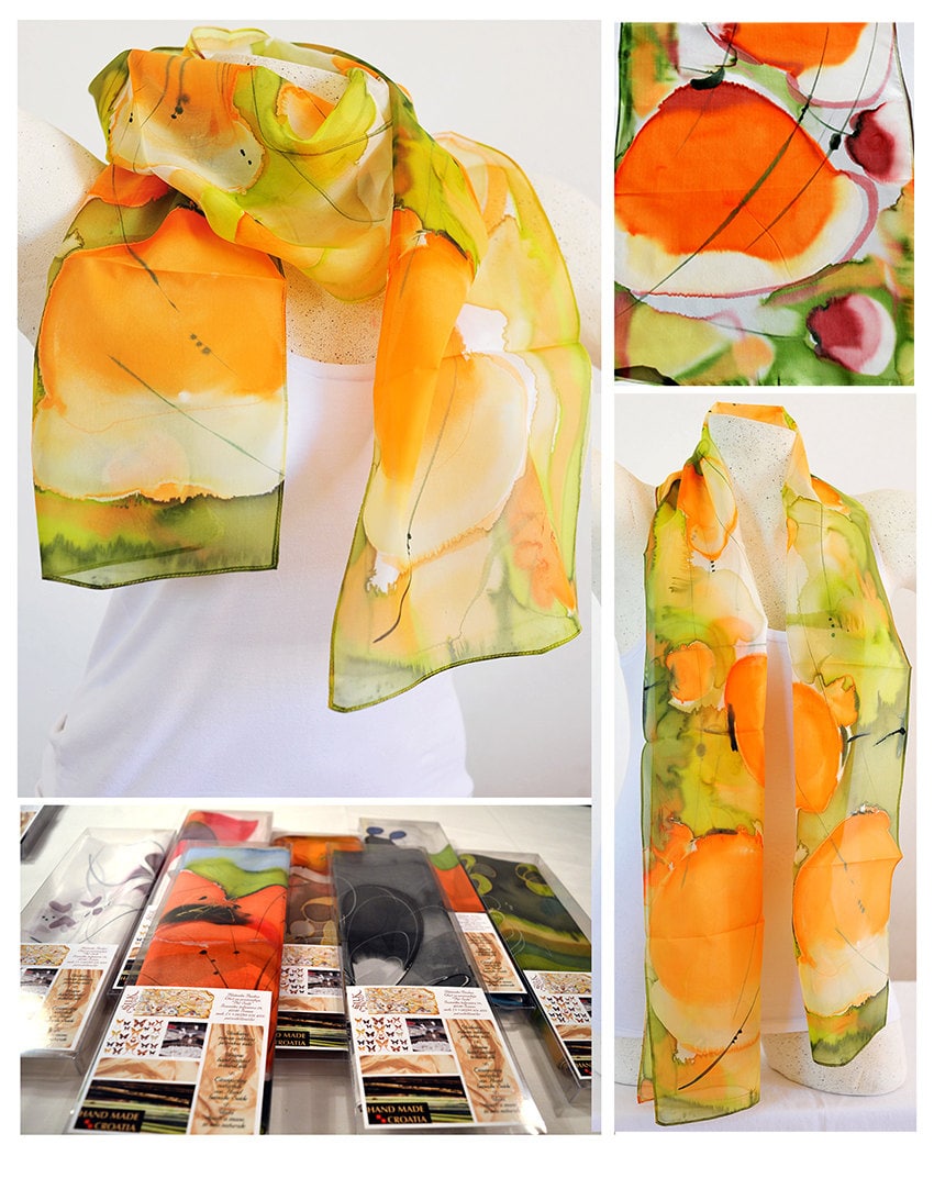 Seidenschal, Handgemacht, Unikat, Seidenaccessoires, Geschenkidee, Schöner Moderner Schal, Geschenk Für Sie, 100% Seide Seidenschal, Handgemacht, Unikat, Seidenaccessoires, Geschenkidee, Schöner Moderner Schal, Geschenk Für Sie, 100% Seide von PutSvile