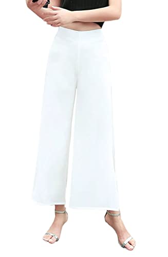 Putaowor Damen Chiffon-Hose, hohe elastische Taille, Palazzo, elegante Hose, ausgestelltes gerades Bein, Cropped White, 46 von Putaowor