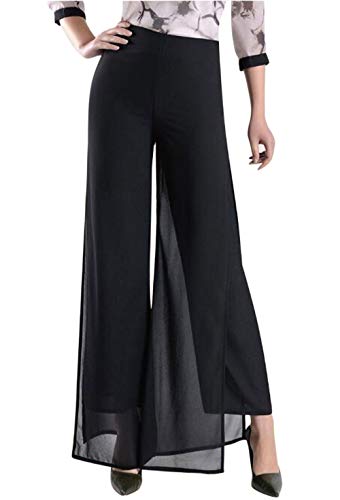 Putaowor Damen Leicht Chiffon hohe elastische Taille Fließende Hose ausgestellt gerades Bein Frauen Hochzeit Cocktail Culottes Schwarz Split 30 von Putaowor