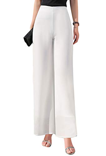 Putaowor Damen Leicht Chiffon hohe elastische Taille Fließende Hose ausgestellt gerades Bein Frauen Hochzeit Cocktail Culottes Weiß Regular 36 von Putaowor