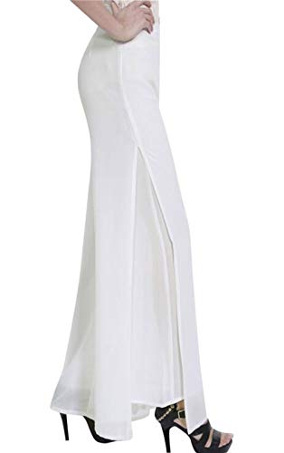 Putaowor Damen Leicht Chiffon hohe elastische Taille Fließende Hose ausgestellt gerades Bein Frauen Hochzeit Cocktail Culottes Weiß Split 34 von Putaowor