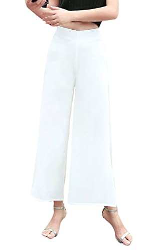 Putaowor Damen-Hose aus Chiffon, hohe elastische Taille, Palazzo-Hose, ausgestellt, gerades Bein, Geschnittenes Weiß, 44 Putaowor Damen-Hose aus Chiffon, hohe elastische Taille, Palazzo-Hose, ausgestellt, gerades Bein, Geschnittenes Weiß, 44 von Putaowor