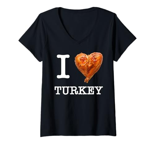 Damen Für Fleischfans: I Love Putenkeule weiß T-Shirt mit V-Ausschnitt von Putenkeule Designs für Grill- und BBQ-Fans