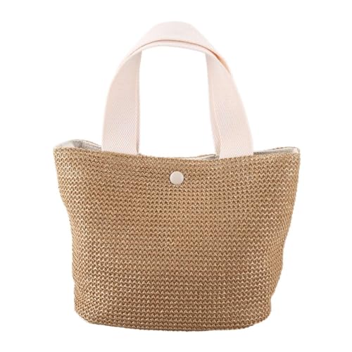 Puthernm Neue Geflochtene Korb-Strohtasche für Damen, Handgewebte Korbhandtasche, Sommer-Bohemien-Strandtasche, Damenhandtasche, Cremeweiß von Puthernm