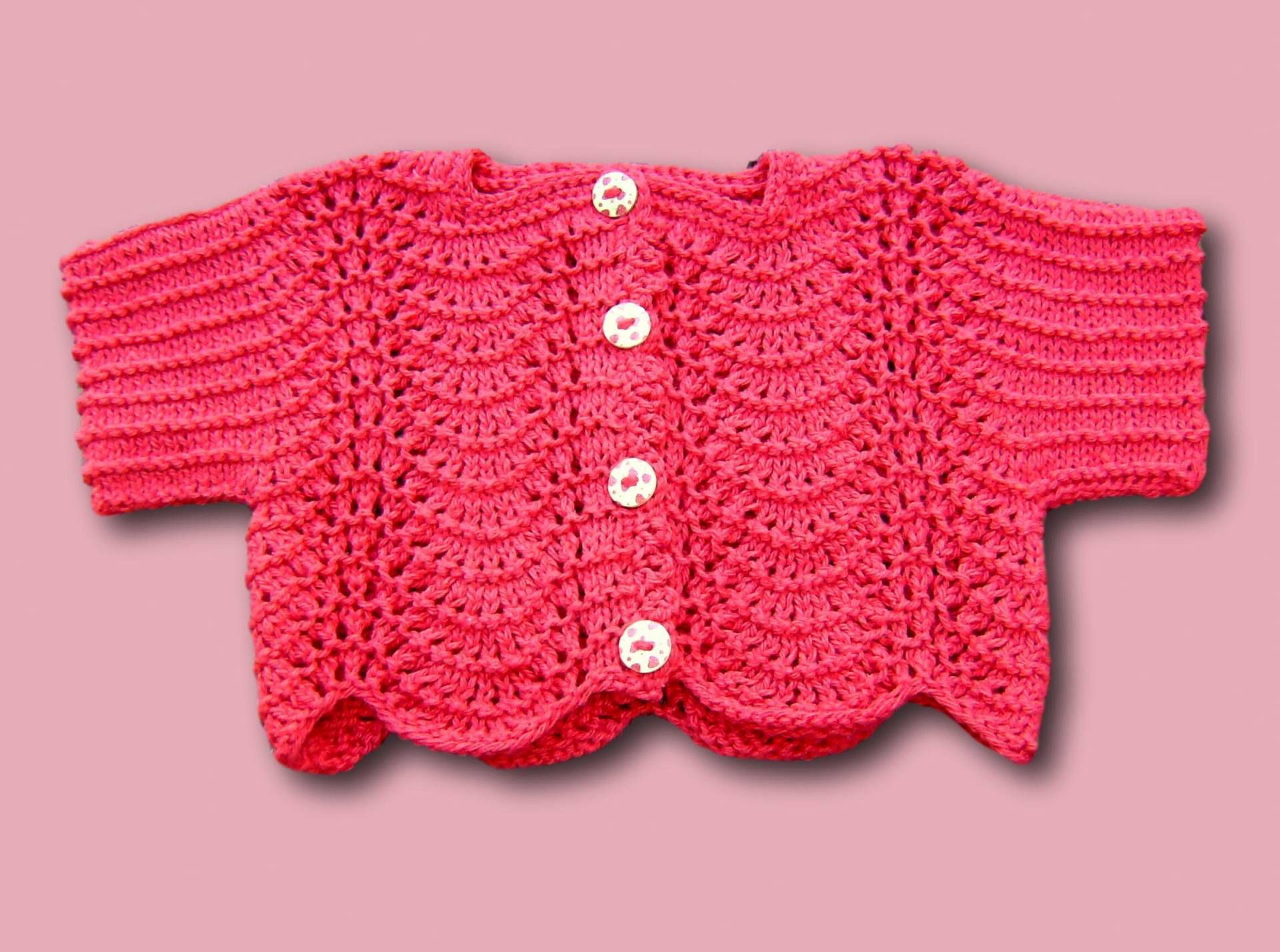 Baby Bolero Gr 62 68 Strickjacke Jäckchen Rot Ajourmuster Handmade Baby Jacket For 3 - 6 Months Cotton von Puttelmuttel