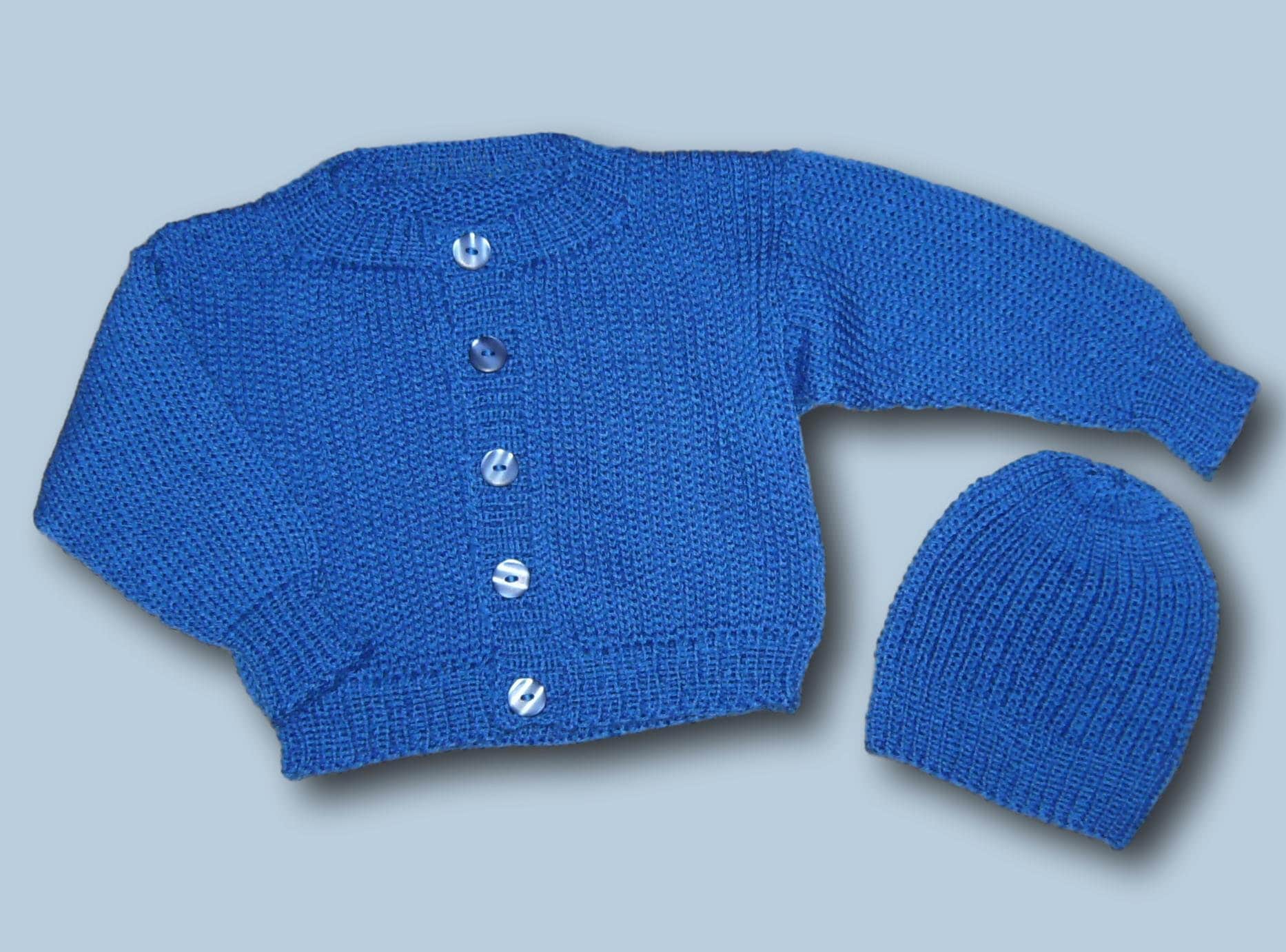 Baby Garnitur Strickjacke + Mütze Gr 68 - 74 Blau Neu Handmade Baby Boys Cardigan Cap From 3 6 Month Knitted von Puttelmuttel
