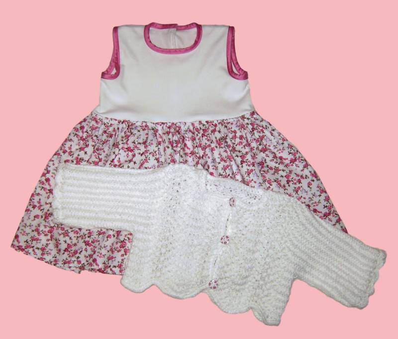 Baby Kleid + Bolero Jacke Gr 74 80 Rosa Weiß Rosen Handmade Girls Dress Jacket For 9 - 12 Month White Pink Roses von Puttelmuttel